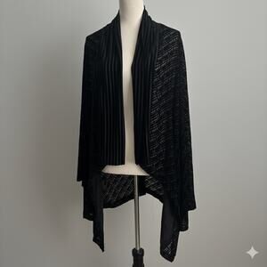 Max Studio Black Silk Blend Velvet Burnout Open Front Draped Cardigan Sz L